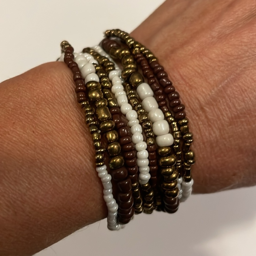 Multi-strand elastic bead stretch bracelet boho fall jewelry